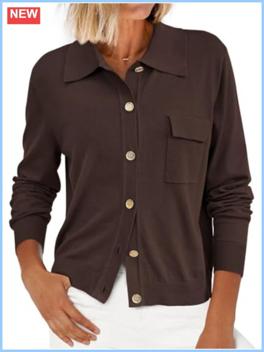 Lightweight Ribbed Knit Button Down Cardigan with Pockets Long Sleeve